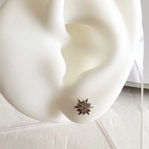 18k Solid Gold Sun Earring , AU750 Stamped